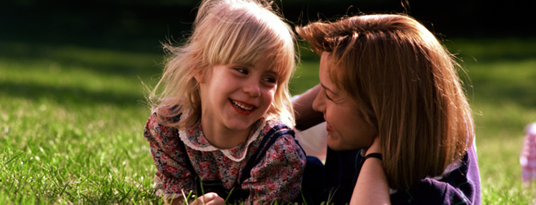 Mother and daughter in park